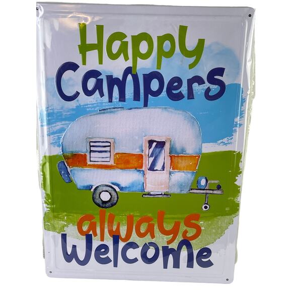 Happy Campers Always Welcome Nostalgic Retro Vintage Camper Tin Metal Sign 17x12 - Picture 2 of 5